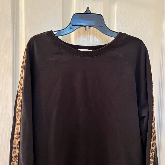 Jak & Rae Black Sweatshirt Leopard Print Stripe Women's Size Large - Picture 2 of 9